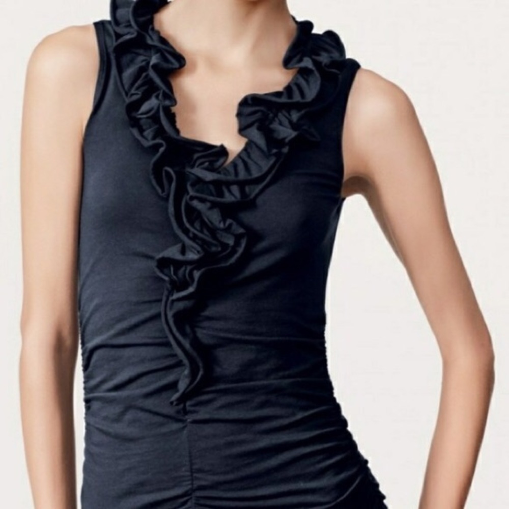 Navy Ruffled Sleeveless V-Neck Top